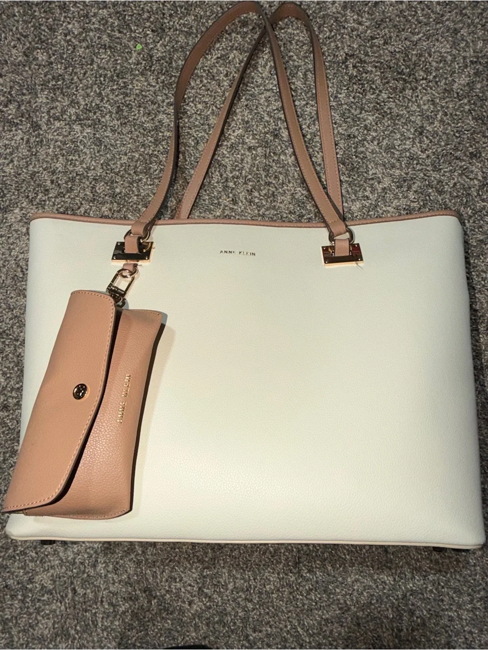 Anne Klein Cream Tote with Tan Trim and Matching Wristlet